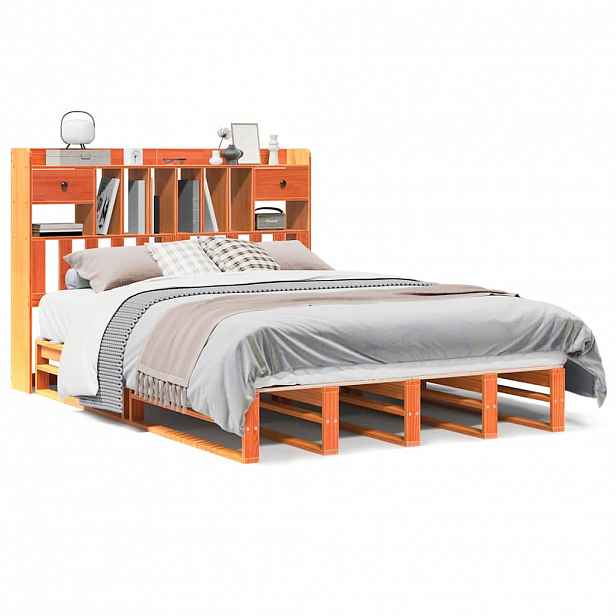 vidaXL Postel s knihovnou bez matrace 150 x 200 cm masivní borovice