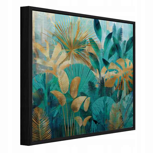 Kovový Obraz V Černém Rámu Zelené Listy Loft Do Koupelny Kuchyně 30x30