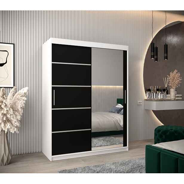 Šatní skříň Abi V2 Barva korpusu: Bílá, Rozměry: 150 cm, Dveře: Černá