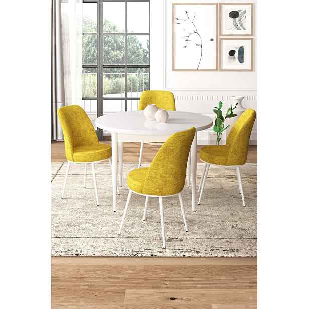 Dining Table & Chairs Set (5 Pieces) Tor - White, Mustard