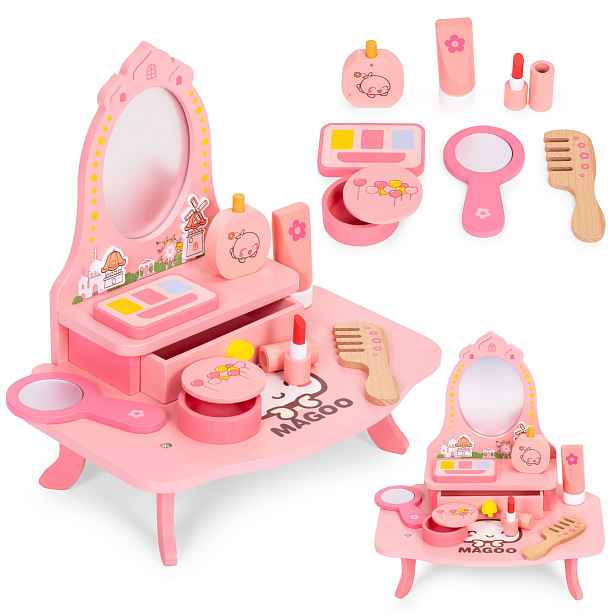 ECOTOYS Dřevěný toaletní stolek PRINCESS růžový