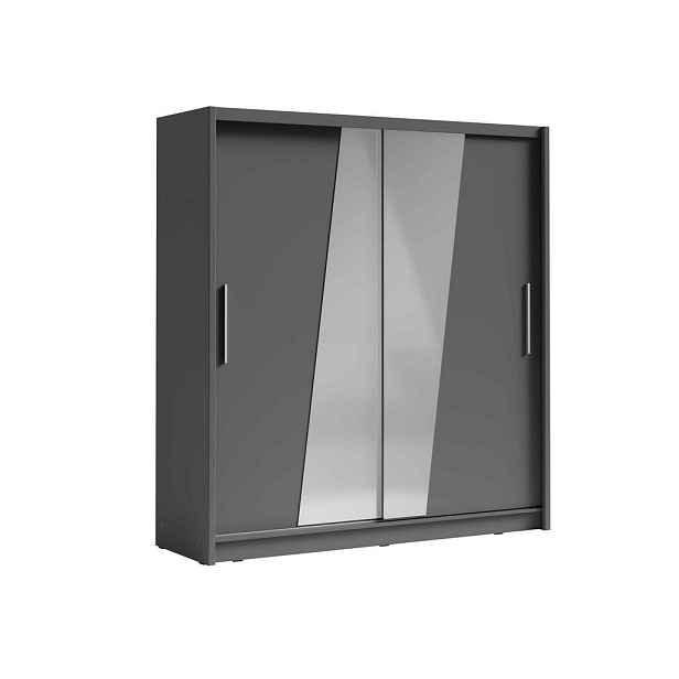 MASSENO ŠATNÍ SKŘÍŇ S POSUVNÝMI DVEŘMI RANOR, 200/215/62,5 cm 2dveřová se zrcadlem, šedá