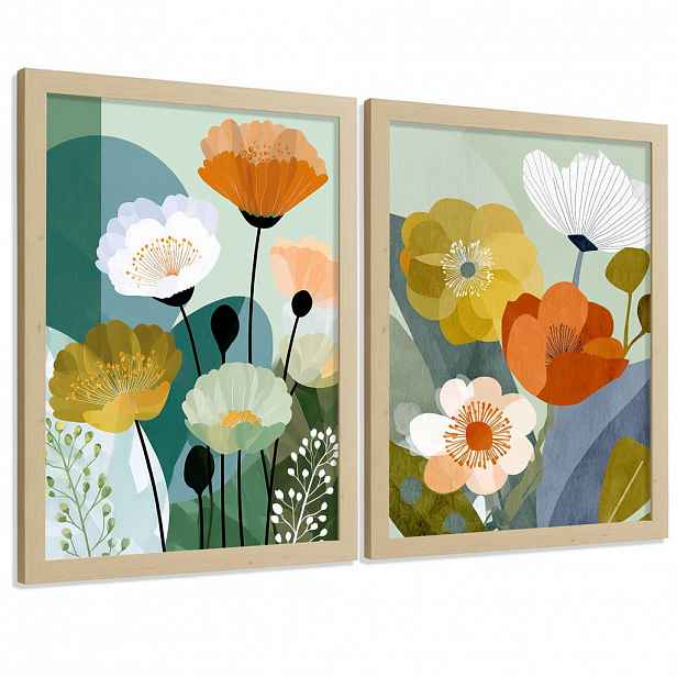Nacnic PLAKÁT Sada 4 Floral Světlý dřevěný rám A3