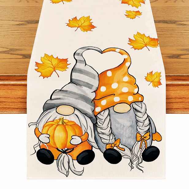 Halloweenský Běhoun 40 X 140 CM Trpaslíci Dýně Javorové Listy Polyester