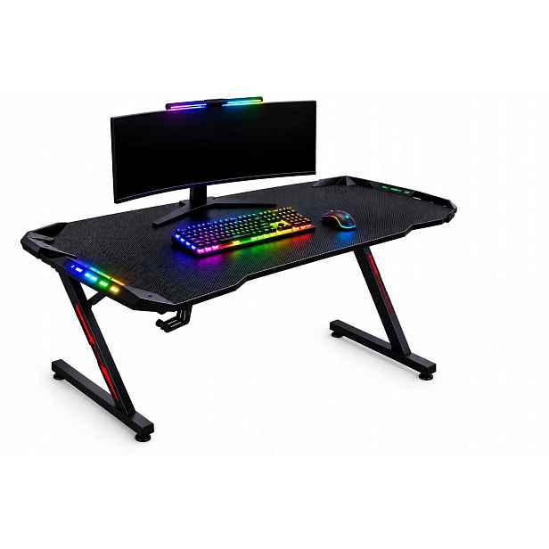 Led herní stůl Rgb 120 x 60 cm černý Držák na hrnek a sluchátka