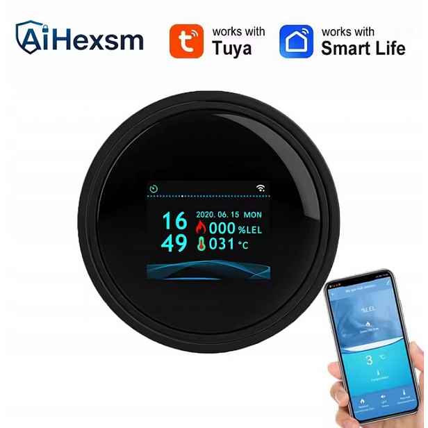 Detektor plynu Detektor Usb Wi-Fi Tuya LCD Teplota Alarm