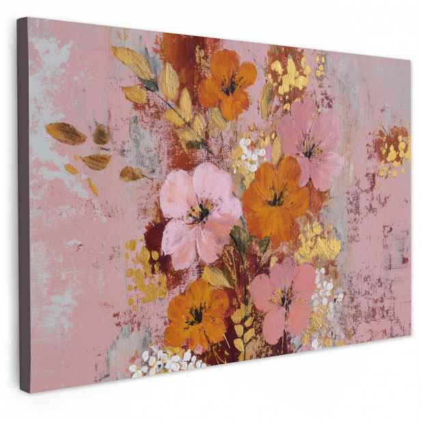 MuchoWow OBRAZ NA PLÁTNĚ Malování - Květiny - Rustikální - Růžová 30x20 cm