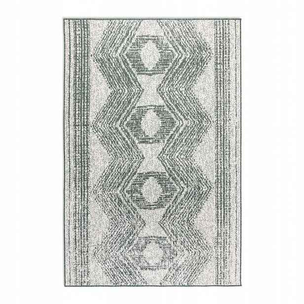 Koberec na terasu 120x170, zeleno krémový oboustranný, plochý tkaný provázek