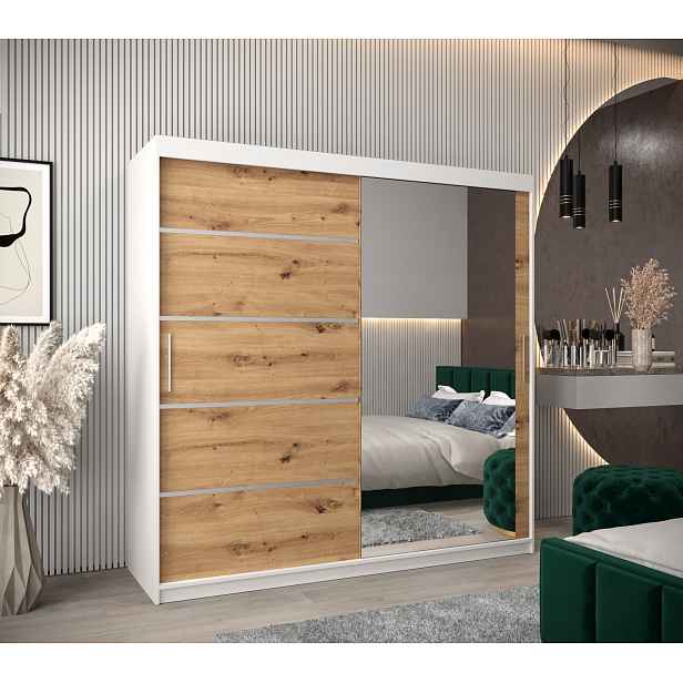 Šatní skříň Abi V2 Barva korpusu: Bílá, Rozměry: 200 cm, Dveře: Dub artisan