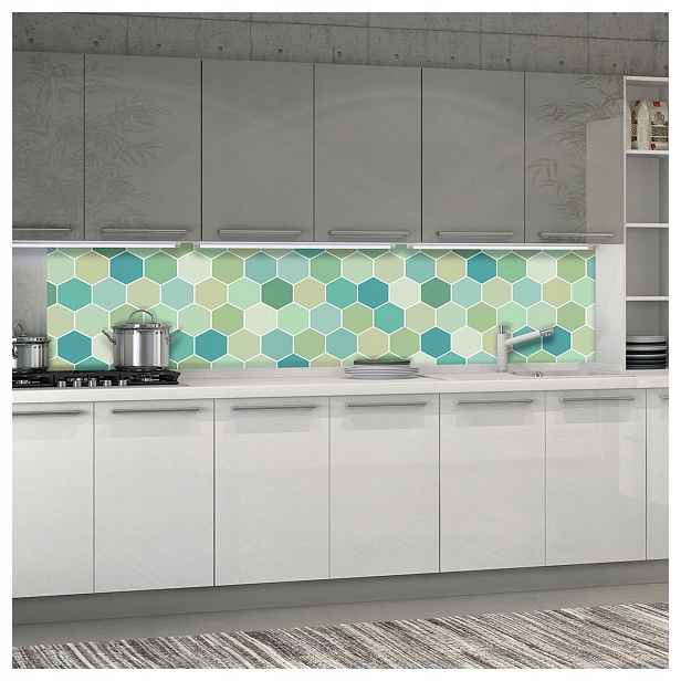 Tapeta Šestiúhelníková symfonie geometrie stěn zeleno-modrá 250x60 lepidlo