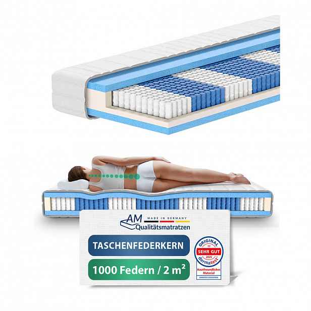AM Qualitätsmatratzen MATRACE s taštičkovými pružinami s 1000 pružinami, 110/200 cm, H1 - výška 24 cm a potahem Tencel