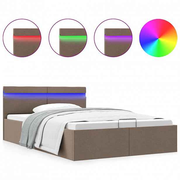 vidaXL Rám postele LED s úložným prostorem taupe textil 120 x 200 cm