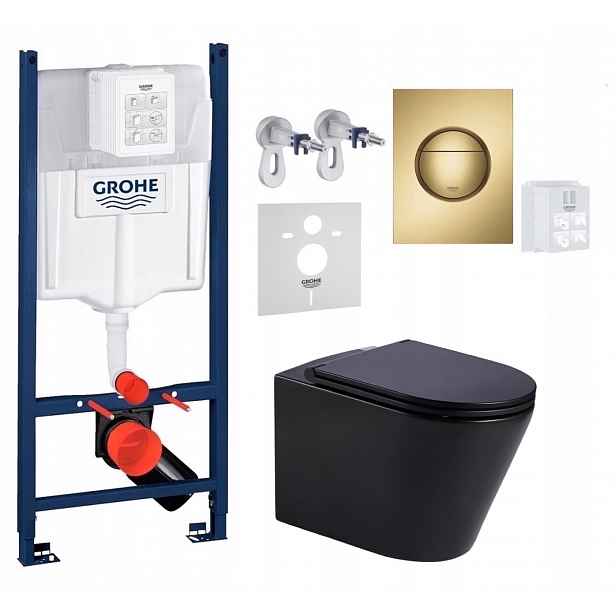 Grohe podomítková nádržka s kartáčovaným zlatým tlačítkem a Wc mísou Imprese