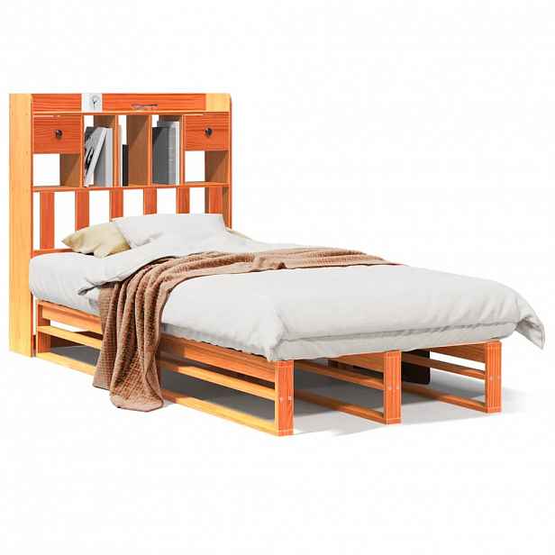 vidaXL Postel s knihovnou bez matrace hnědá 75x190 cm masivní borovice