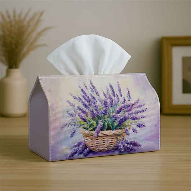TEMU 1 ks Držák na krabice s papírovými kapesníky s romantickým pastelovým botanickým designem - Levandulový košík, měkký a odolný polyester, ideální