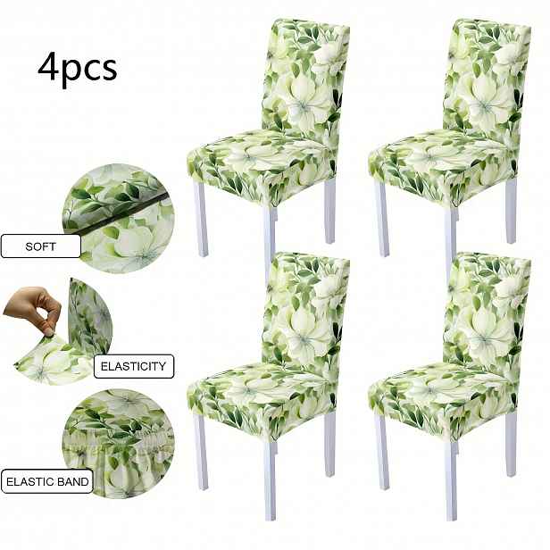TEMU Aktivujte. Zažijte svěžest přírody. Elegantní zelenobílý květinový připomíná miniaturní zahradu. Vhodné pro 4/6 potahů na židle, jsou měkké a