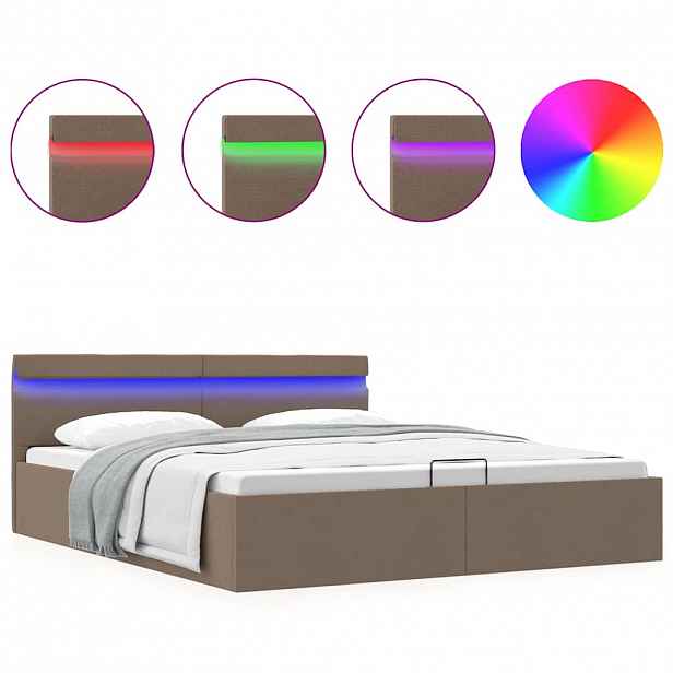 vidaXL Rám postele s úložným prostorem LED taupe textil 160 x 200 cm