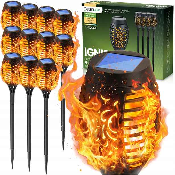12 x Solární Zahradní Lampa Velká zapichovací Led lampa Plamen Oheň