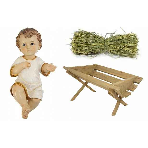 Dětský Set Ježíšek V Bílém Tričku (27,3 CM Vysoký) Jesle Seno