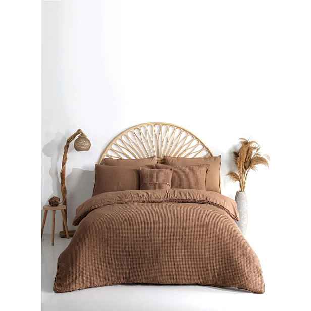 Hnědé povlečení na jednolůžko z bavlny Renforcé 140x200 cm Waffle Striped – Mila Home Luxury