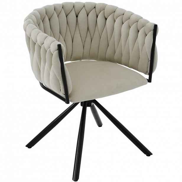 Modfu JÍDELNÍ židle ze sametu 61x51x71 cm béžová s 360° otočnou funkcí, ergonomickým opěradlem a kovovou konstrukcí