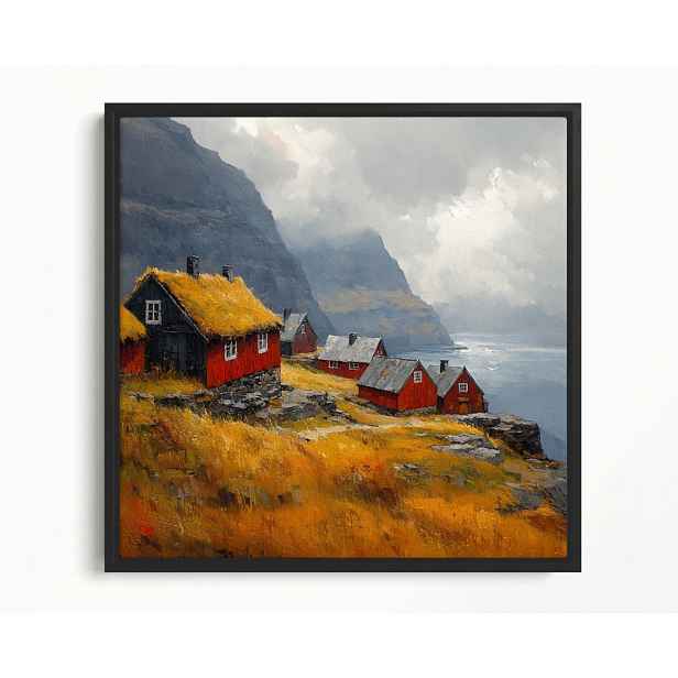 Obraz Rám Americký Box Norsko Fiordy Červené Domky Skandinávie 60x60