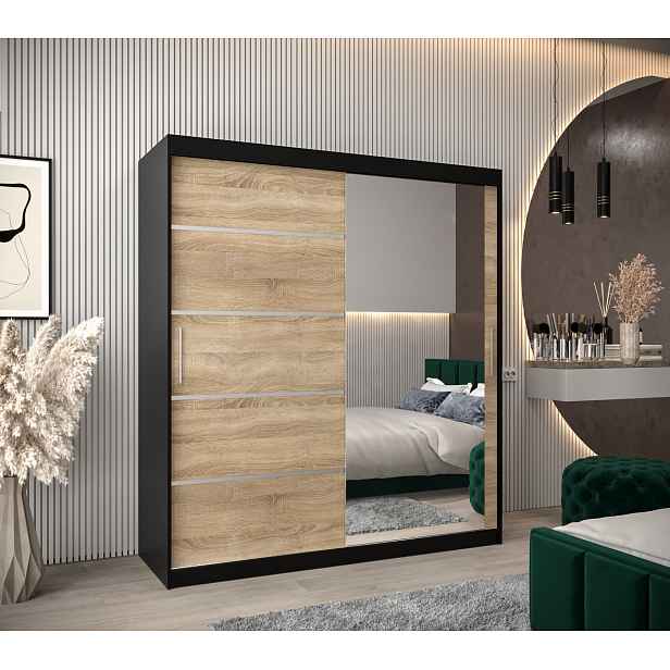 Šatní skříň Abi V2 Barva korpusu: Černá, Rozměry: 180 cm, Dveře: Dub sonoma