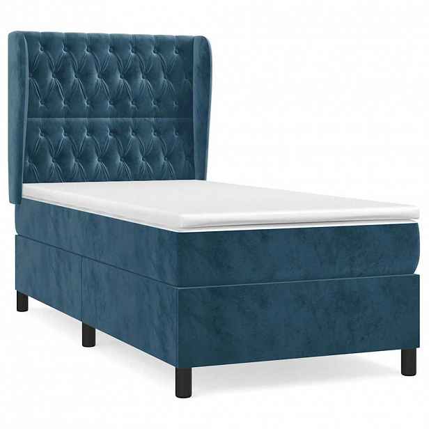 vidaXL Box spring postel s matrací tmavě modrá 100x200 cm samet
