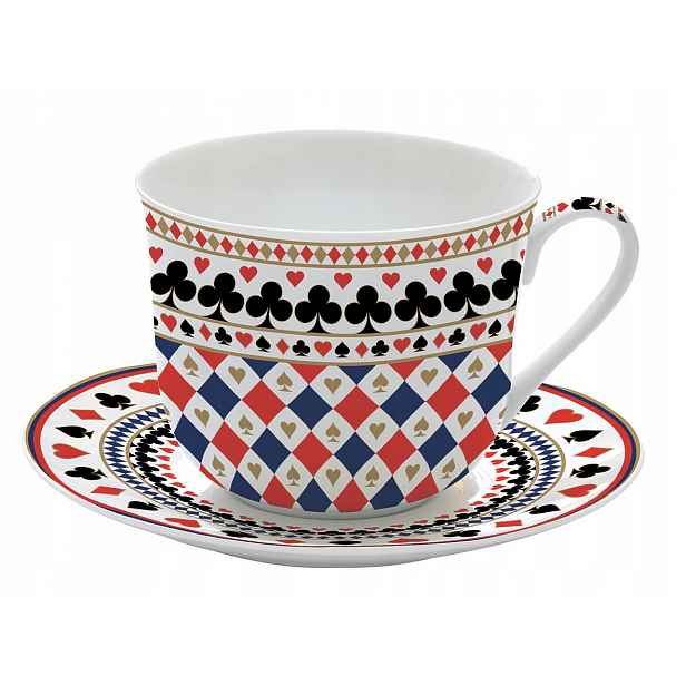 Šálek s podšálkem 400ml motiv karet jako dárek porcelánový unikátní