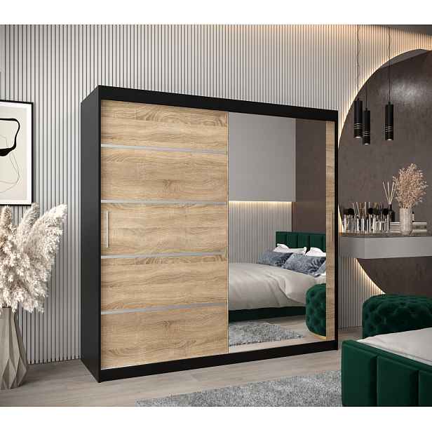 Šatní skříň Abi V2 Barva korpusu: Černá, Rozměry: 200 cm, Dveře: Dub sonoma