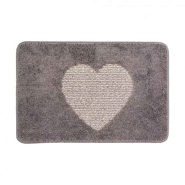 Šedá koupelnová předložka se srdíčkem - 58*38*1 cm Clayre & Eef
