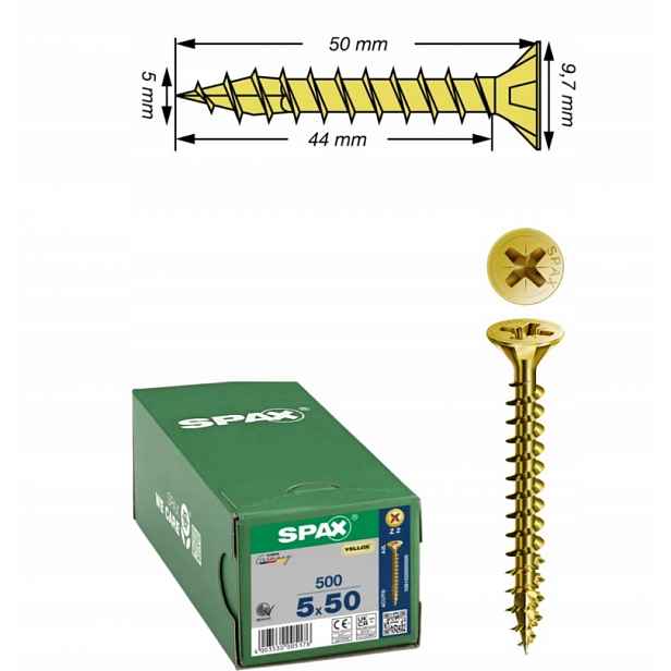 Univerzální šroub na dřevo (zlatý) Spax 5 x 50 mm Yello-x 500 ks