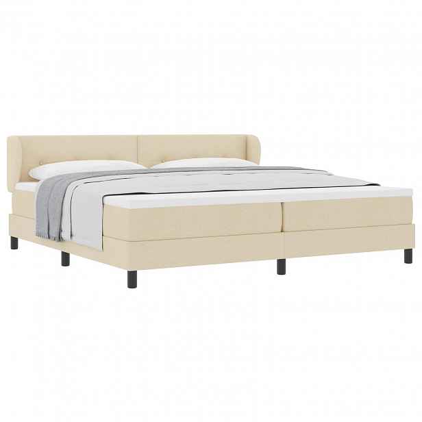 vidaXL Postel s boxspringem s čelo Krémová 200 x 200 cm textil
