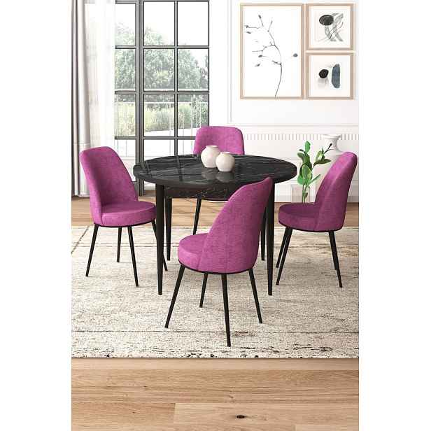 Dining Table & Chairs Set (5 Pieces) Tor - Black Marble, Purple