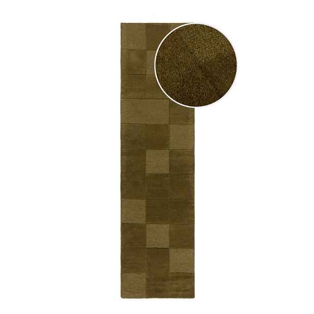 Khaki ručně tkaný vlněný běhoun 60x230 cm Checkerboard – Flair Rugs