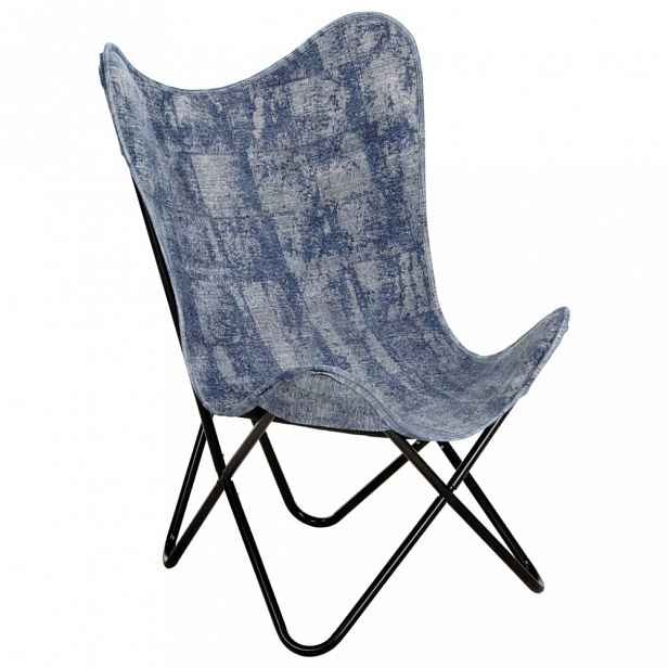 Relaxační křeslo BUTTERFLY textil / ocel Modrá