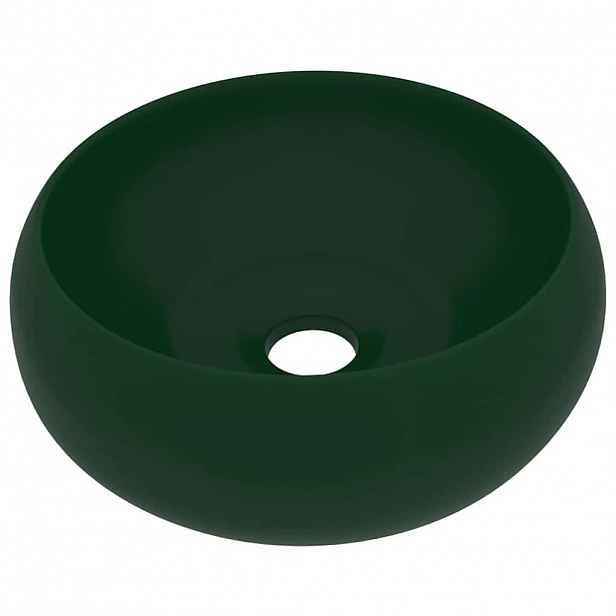 vidaXL Luxusní umyvadlo kulaté matné tmavě zelené 40 x 15 cm keramické