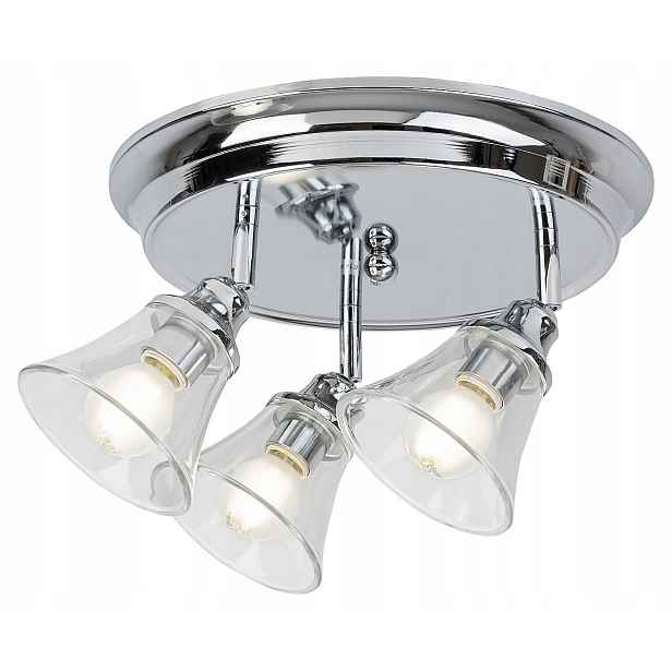 Stropní svítidlo chrom 3 skleněné reflektory kulatá 40 cm do obývacího pokoje Rabalux