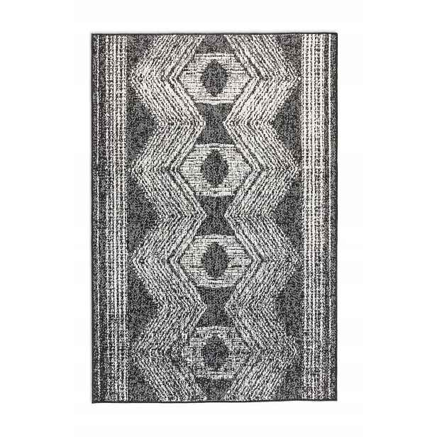 Koberec na terasu 200x290 cm, oboustranný, provázkový, černo krémový, plochý