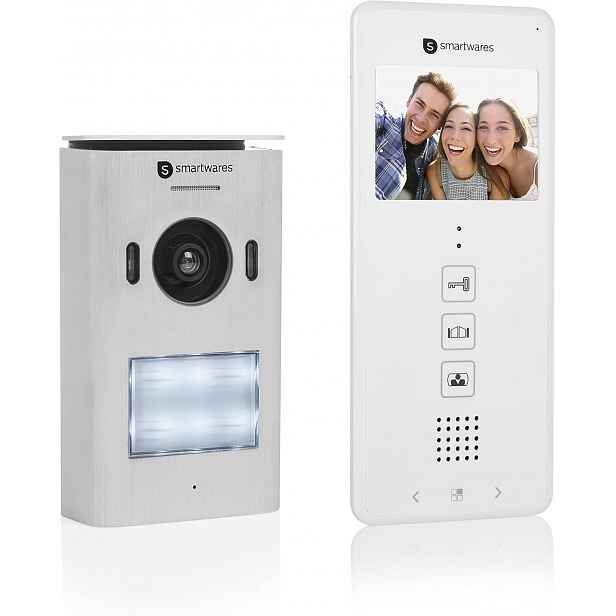 Bílý Drátový Videotelefon 3.5" Set alu Interkom 1 rodinný dveře