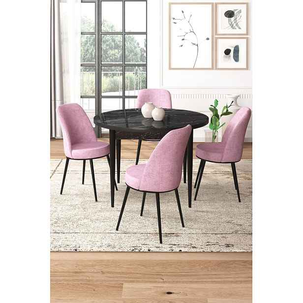 Dining Table & Chairs Set (5 Pieces) Tor - Black Marble, Pink