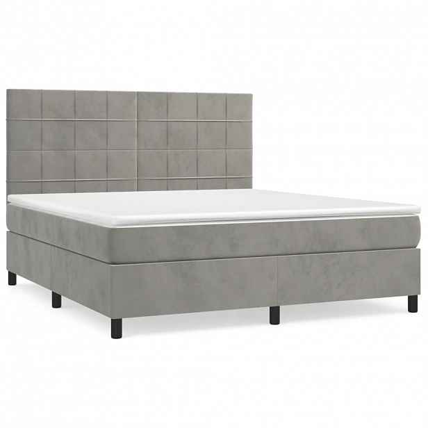 vidaXL Box spring postel s matrací světle šedá 160x200 cm samet