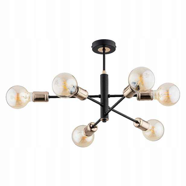 Černá a zlatá závěsná lampa 6xE27 15W Oris industriální do obývacího pokoje Alfa