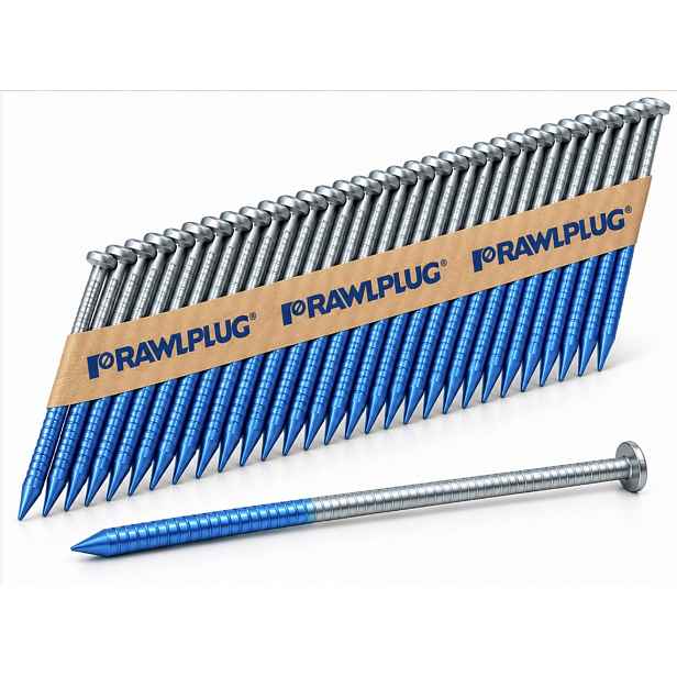 Hřebíky Pozink kroužkové Rawlplug 3,1x90mm 2200ks na papíře, úhel 34°