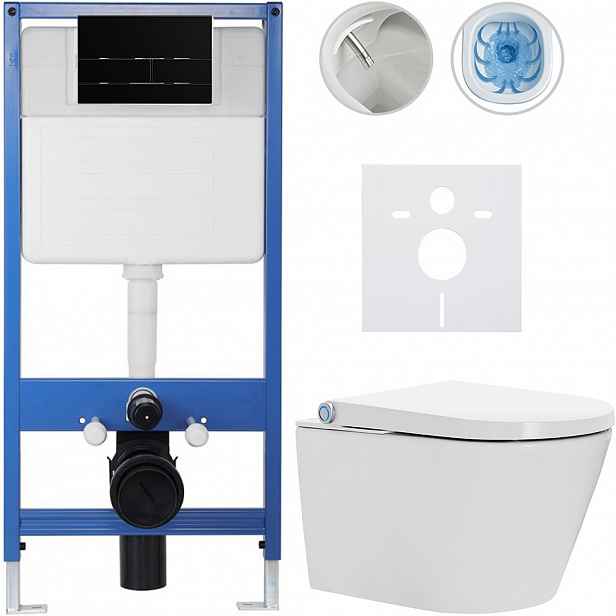 Kompletní WC set Profi/Cronus Standard - bílá lesklá - WC tlačítko Line/Černá lesklá - předstěnová instalace - 59,3x38,4 cm