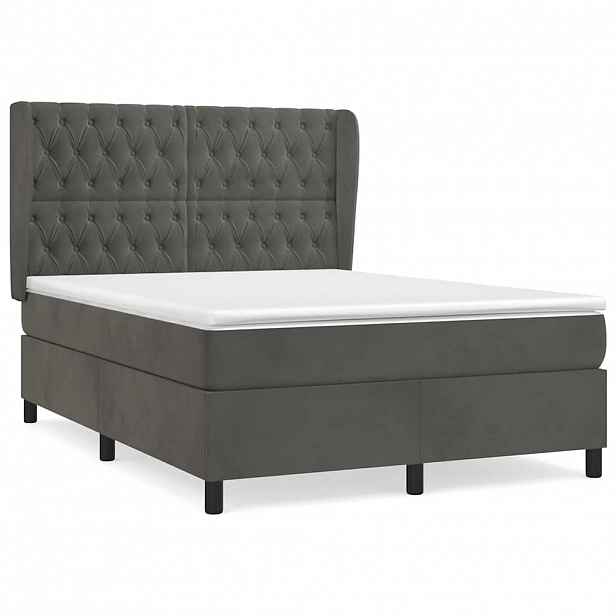vidaXL Box spring postel s matrací tmavě šedý 140 x 190 cm samet