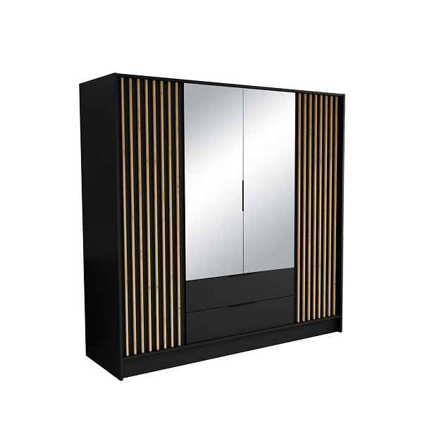 MASSENO ŠATNÍ SKŘÍŇ S OTOČNÝMI DVEŘMI PELOR, 200/200/51 cm moderní 4dveřová se zrcadlem, černá