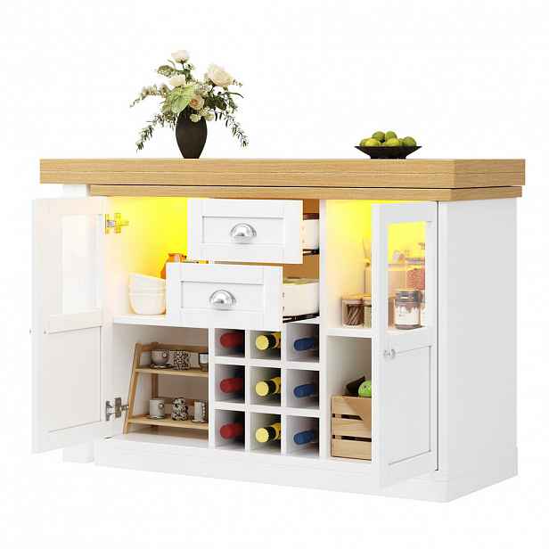 STILVORA JÍDELNÍ STŮL v bílé a přírodní barvě s LED osvětlením a rozkládací deskou do jídelny, Š120/H40/V72 cm