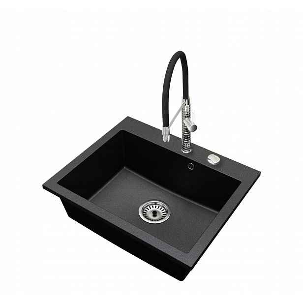 Granitový dřez Jednokomorový Elite 60 Baterie Sifon Chrom Automat