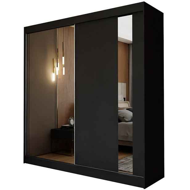 MASSENO ŠATNÍ SKŘÍŇ S POSUVNÝMI DVEŘMI GRAZIA, 200/216/61 cm 2dveřová se zrcadlem, černá
